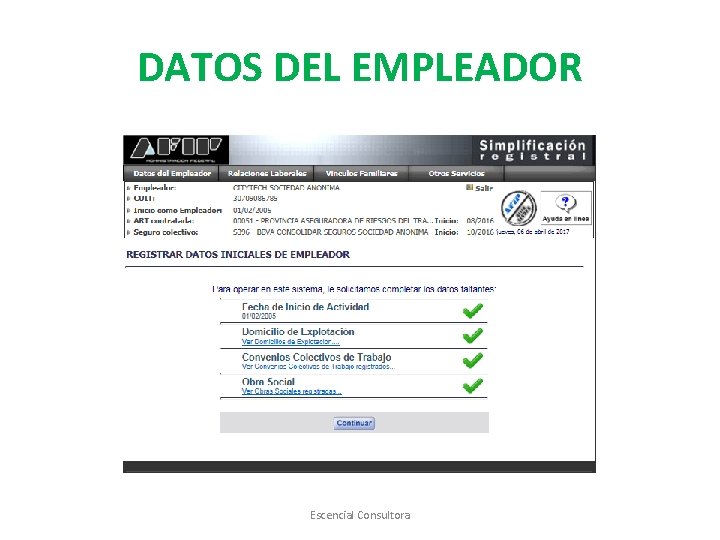 DATOS DEL EMPLEADOR Escencial Consultora 
