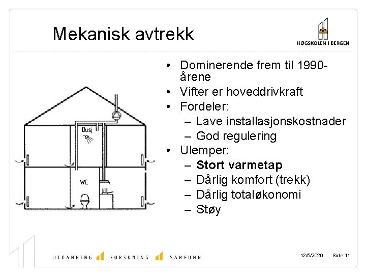 Mekanisk avtrekk • Dominerende frem til 1990årene • Vifter er hoveddrivkraft • Fordeler: –