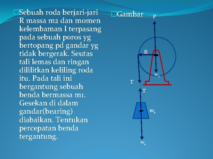 �Sebuah roda berjari-jari R massa m 2 dan momen kelembaman I terpasang pada sebuah