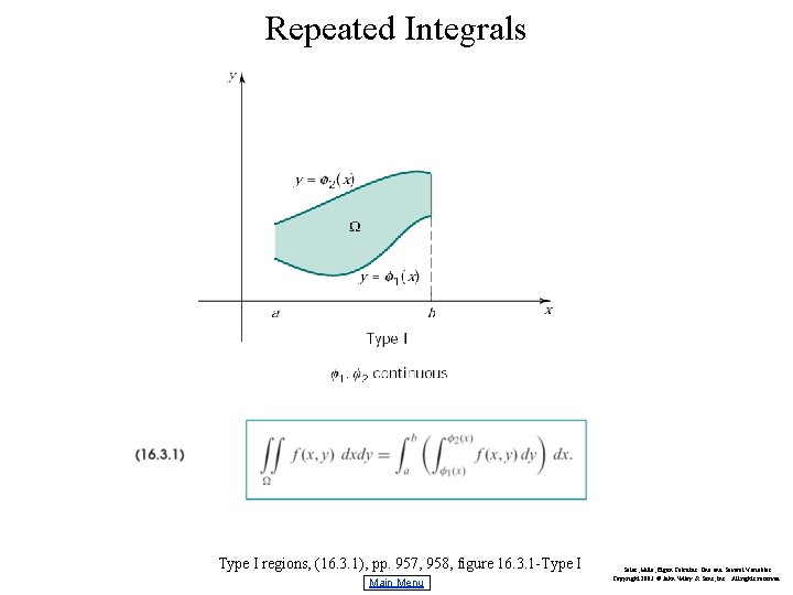 Repeated Integrals Type I regions, (16. 3. 1), pp. 957, 958, figure 16. 3.