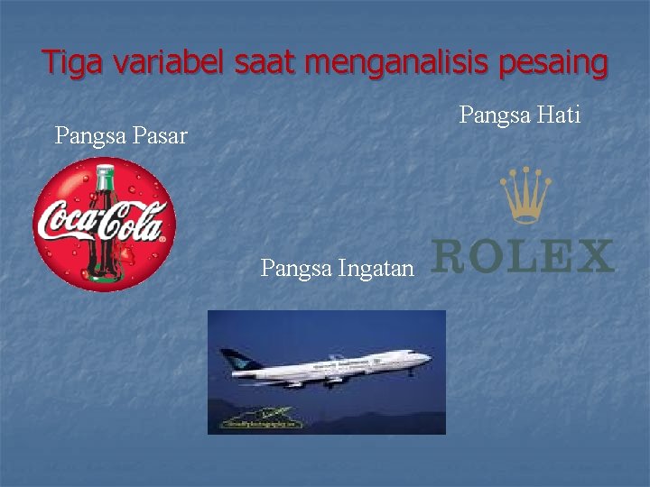 Tiga variabel saat menganalisis pesaing Pangsa Hati Pangsa Pasar Pangsa Ingatan 