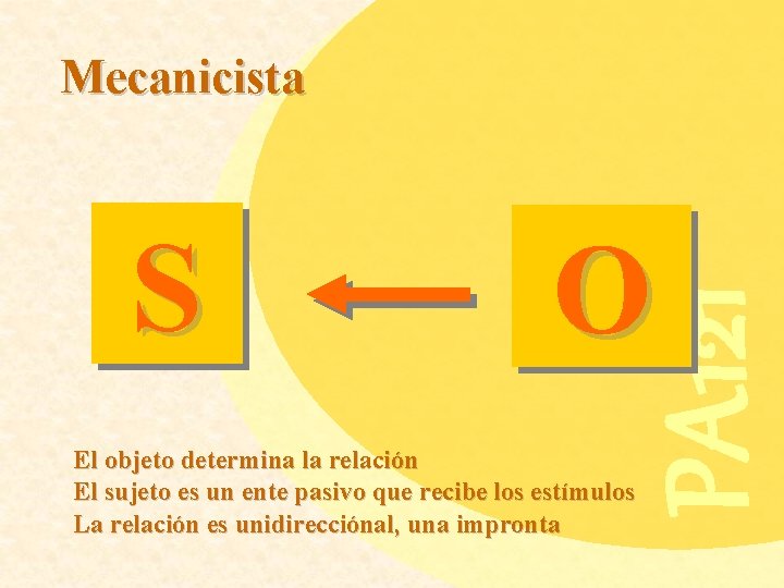 Mecanicista O El objeto determina la relación El sujeto es un ente pasivo que