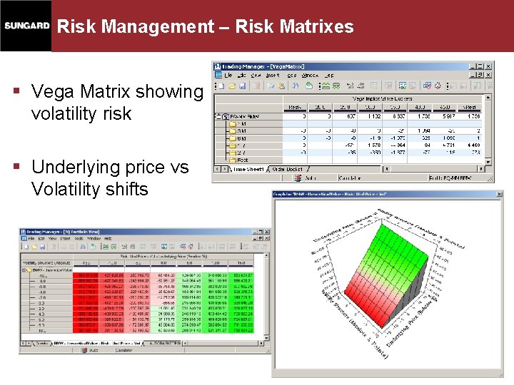 Risk Management – Risk Matrixes § Vega Matrix showing volatility risk § Underlying price