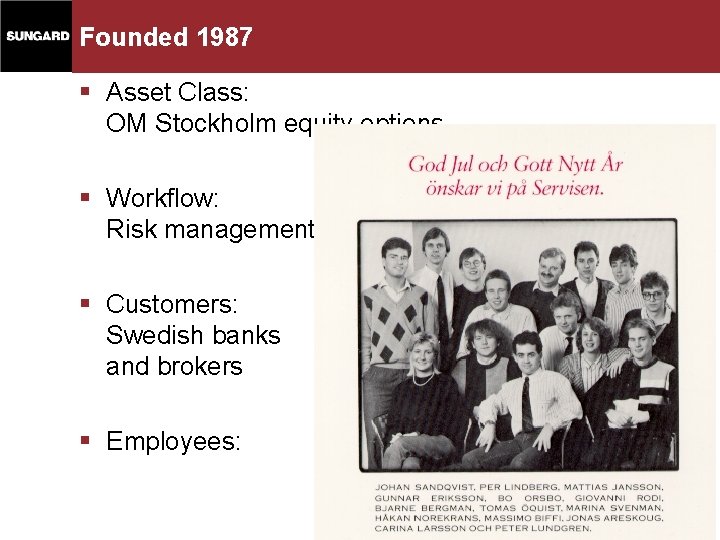 Founded 1987 § Asset Class: OM Stockholm equity options § Workflow: Risk management §