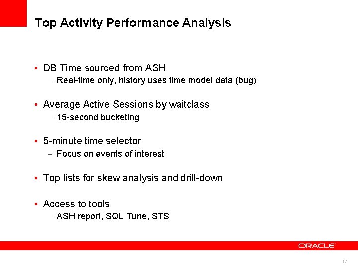 Top Activity Performance Analysis • DB Time sourced from ASH – Real-time only, history
