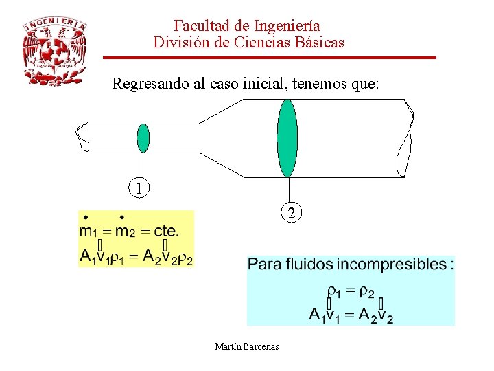 Facultad de Ingeniería División de Ciencias Básicas Regresando al caso inicial, tenemos que: 1
