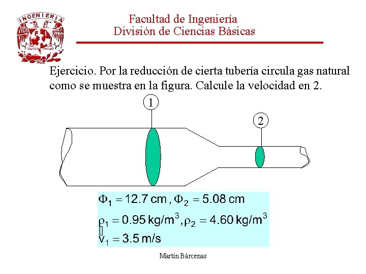 Facultad de Ingeniería División de Ciencias Básicas Ejercicio. Por la reducción de cierta tubería