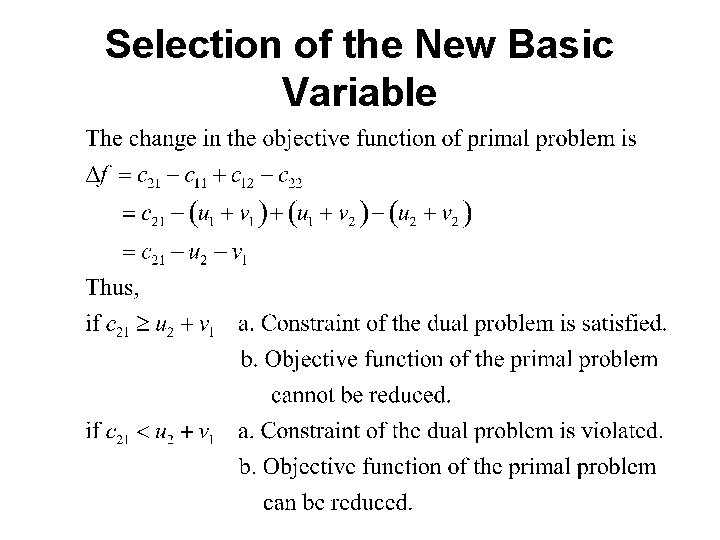 Selection of the New Basic Variable Selection of the New Basic Variable