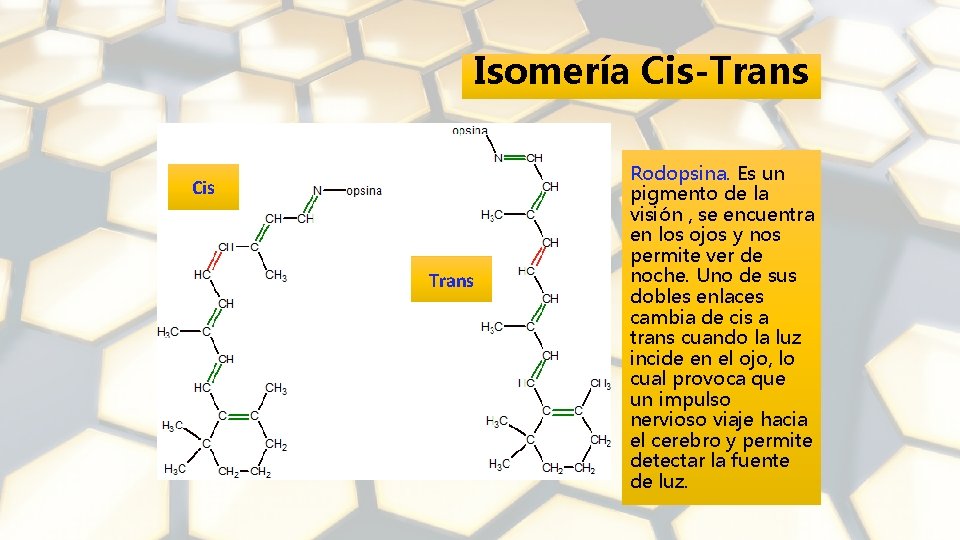 Isomería Cis-Trans Cis Trans Rodopsina. Es un pigmento de la visión , se encuentra