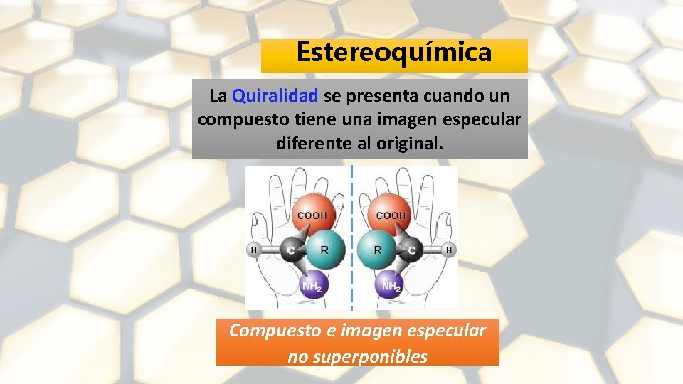 Estereoquímica La Quiralidad se presenta cuando un compuesto tiene una imagen especular diferente al