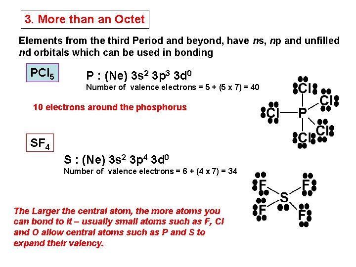 3. More than an Octet Elements from the third Period and beyond, have ns,