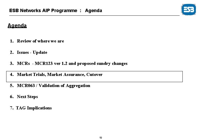 ESB Networks AIP Programme : Agenda 1. Review of where we are 2. Issues