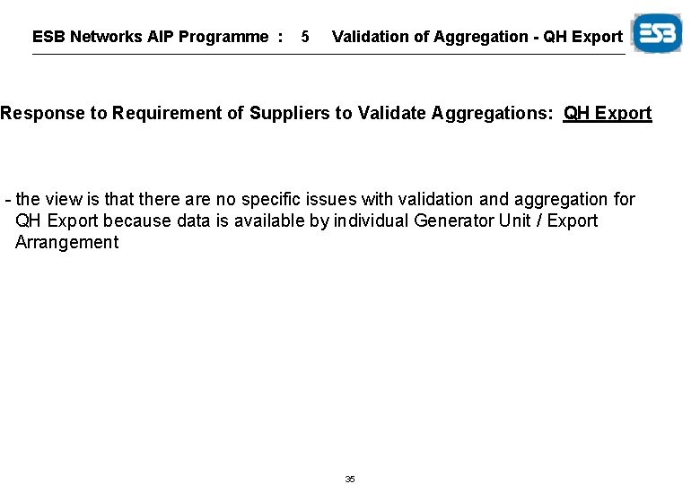 ESB Networks AIP Programme : 5 Validation of Aggregation - QH Export Response to