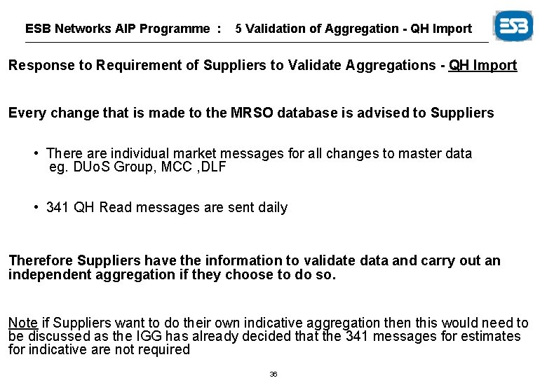 ESB Networks AIP Programme : 5 Validation of Aggregation - QH Import Response to