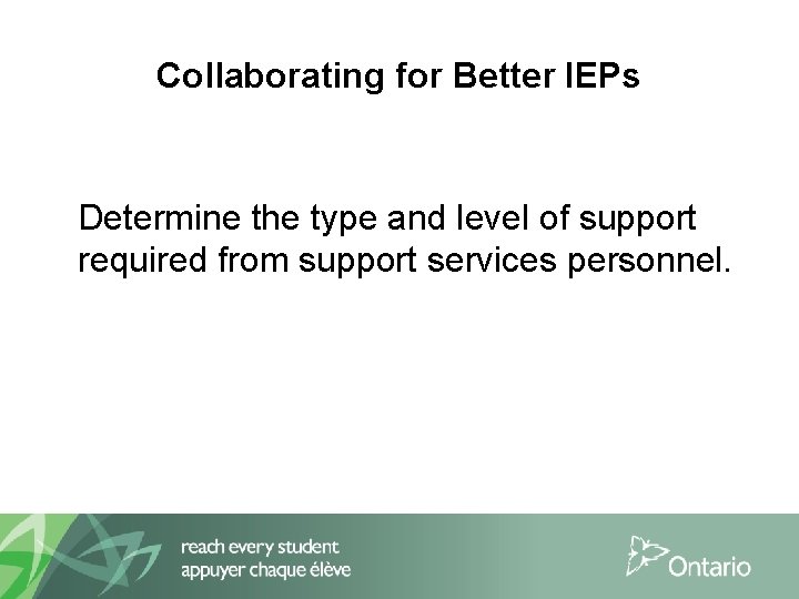 Collaborating for Better IEPs Determine the type and level of support required from support