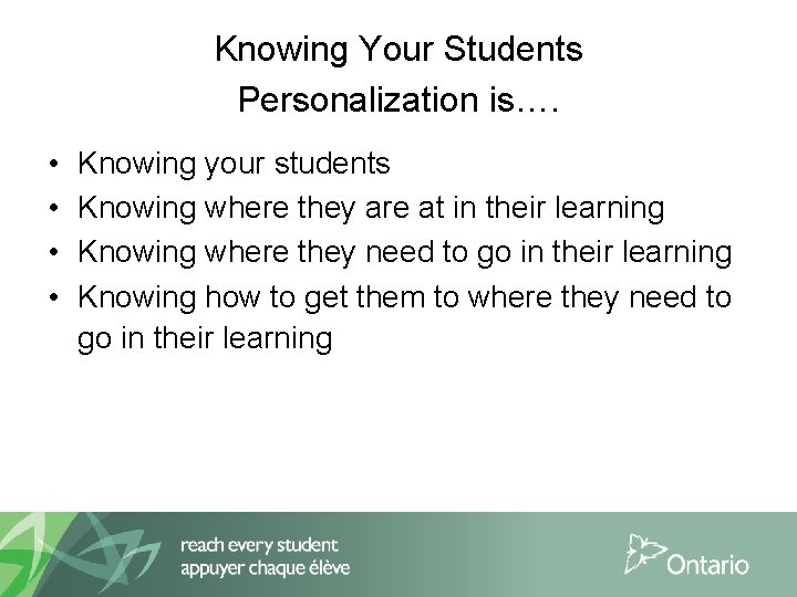 Knowing Your Students Personalization is…. • • Knowing your students Knowing where they are