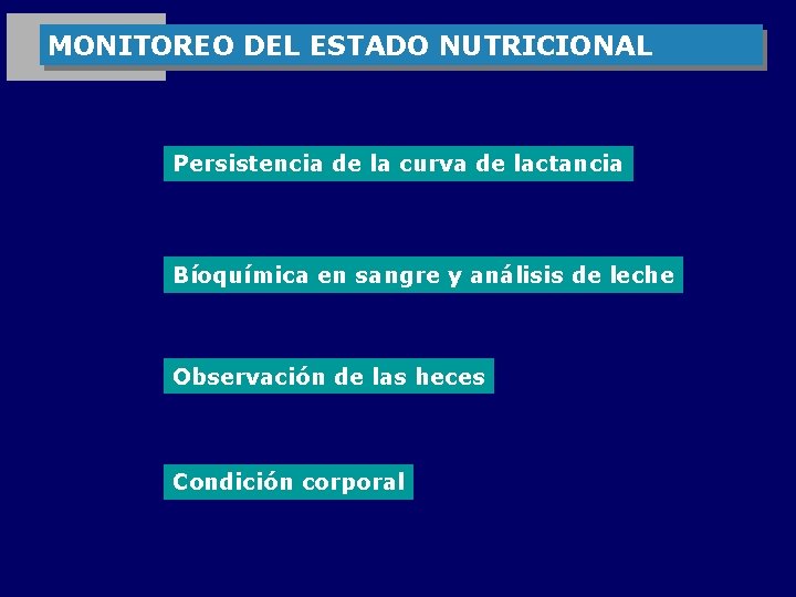 MONITOREO DEL ESTADO NUTRICIONAL Persistencia de la curva de lactancia Bíoquímica en sangre y