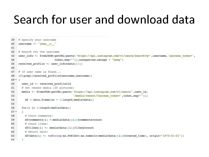 Search for user and download data 