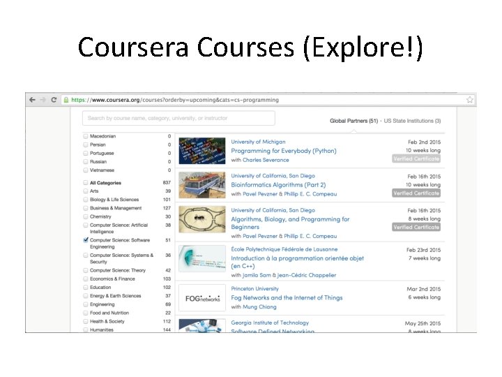 Coursera Courses (Explore!) 