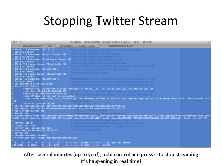 Stopping Twitter Stream After several minutes (up to you!), hold control and press C