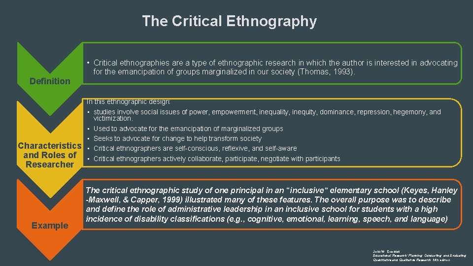 The Critical Ethnography • Critical ethnographies are a type of ethnographic research in which