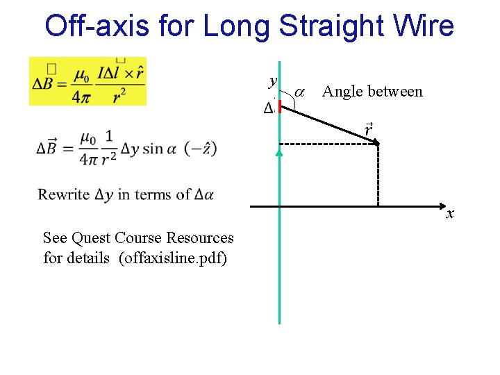 Off-axis for Long Straight Wire y a Angle between x See Quest Course Resources