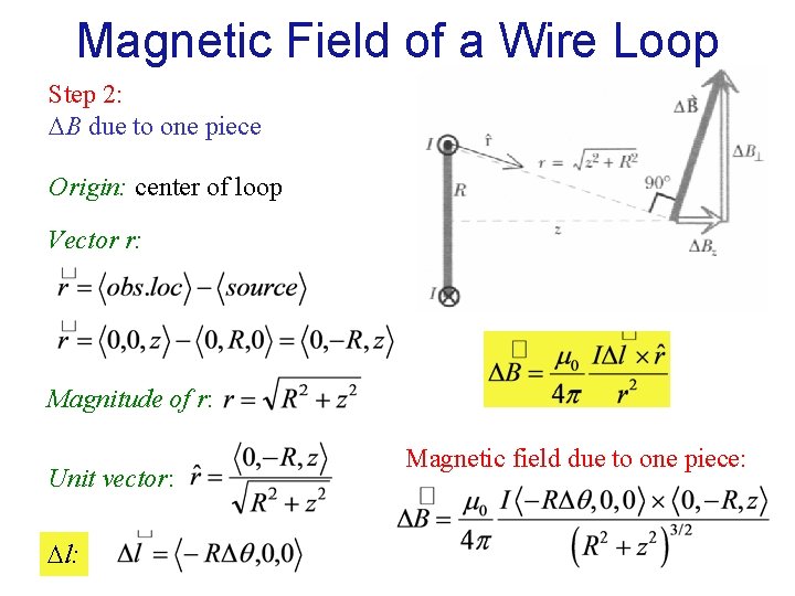 Magnetic Field of a Wire Loop Step 2: B due to one piece Origin:
