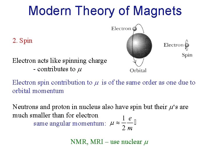 Modern Theory of Magnets 2. Spin Electron acts like spinning charge - contributes to