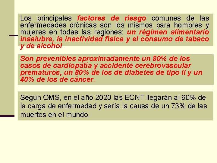 Los principales factores de riesgo comunes de las enfermedades crónicas son los mismos para