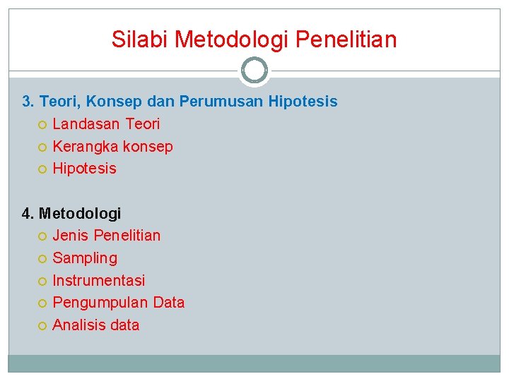 Silabi Metodologi Penelitian 3. Teori, Konsep dan Perumusan Hipotesis Landasan Teori Kerangka konsep Hipotesis