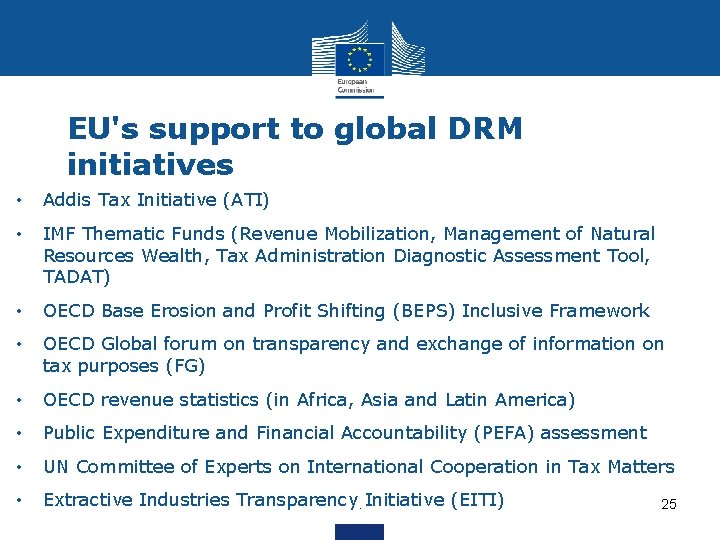 EU's support to global DRM initiatives • Addis Tax Initiative (ATI) • IMF Thematic