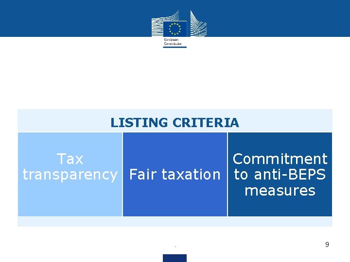 LISTING CRITERIA Tax Commitment transparency Fair taxation to anti-BEPS measures . 9 