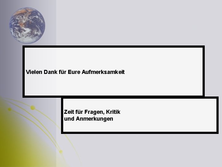 Vielen Dank für Eure Aufmerksamkeit Zeit für Fragen, Kritik und Anmerkungen Vielen Dank für Eure Aufmerksamkeit Zeit für Fragen, Kritik und Anmerkungen