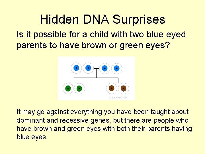 Hidden DNA Surprises Is it possible for a child with two blue eyed parents