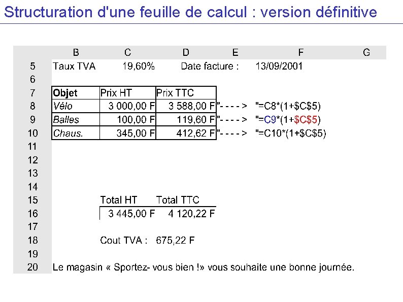 Structuration d'une feuille de calcul : version définitive 