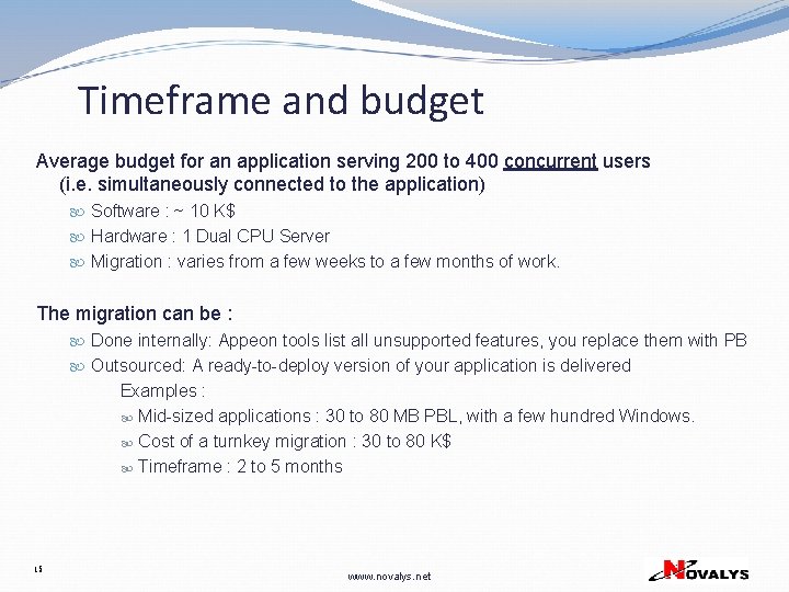 Timeframe and budget Average budget for an application serving 200 to 400 concurrent users