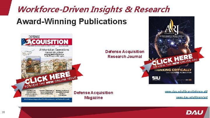 Workforce-Driven Insights & Research Award-Winning Publications Defense Acquisition Research Journal Defense Acquisition Magazine 28