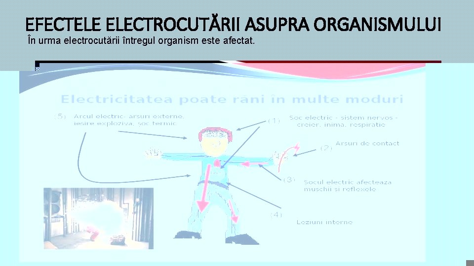 EFECTELE ELECTROCUTĂRII ASUPRA ORGANISMULUI În urma electrocutării întregul organism este afectat. 