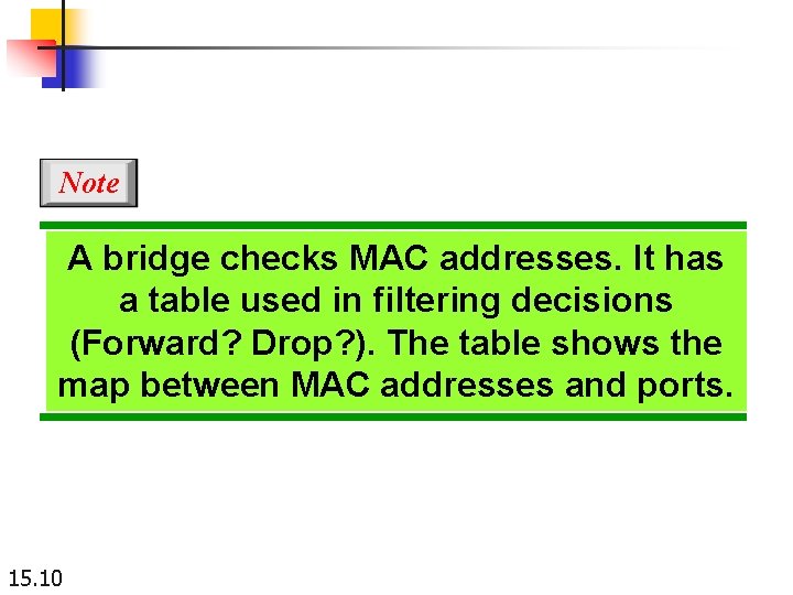 Note A bridge checks MAC addresses. It has a table used in filtering decisions