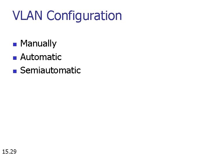 VLAN Configuration n 15. 29 Manually Automatic Semiautomatic 