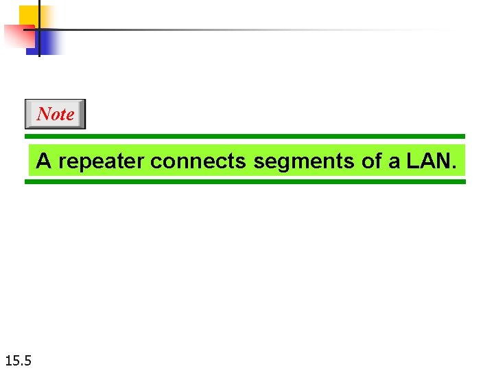 Note A repeater connects segments of a LAN. 15. 5 