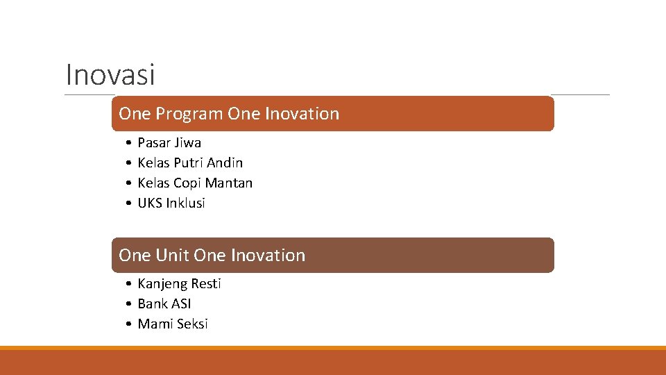 Inovasi One Program One Inovation • • Pasar Jiwa Kelas Putri Andin Kelas Copi