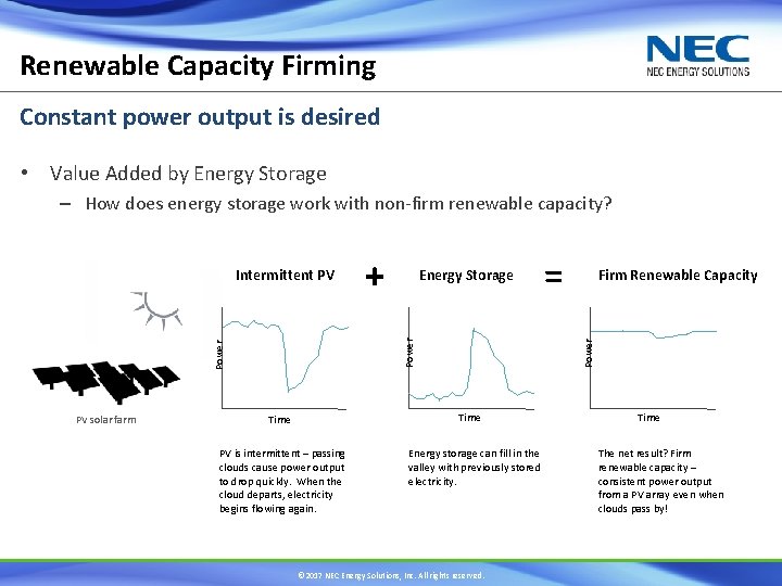 Renewable Capacity Firming Constant power output is desired • Value Added by Energy Storage