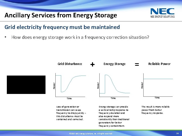 Ancillary Services from Energy Storage Grid electricity frequency must be maintained • How does