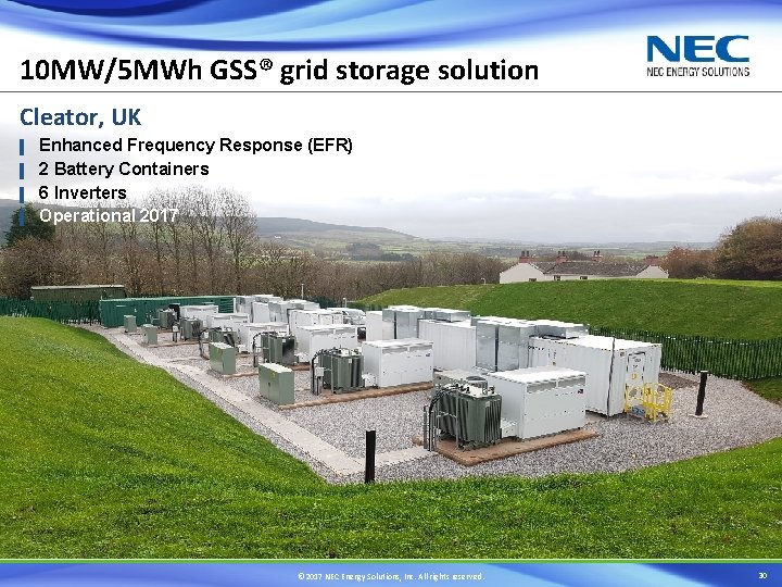 10 MW/5 MWh GSS® grid storage solution Cleator, UK ▌ ▌ Enhanced Frequency Response