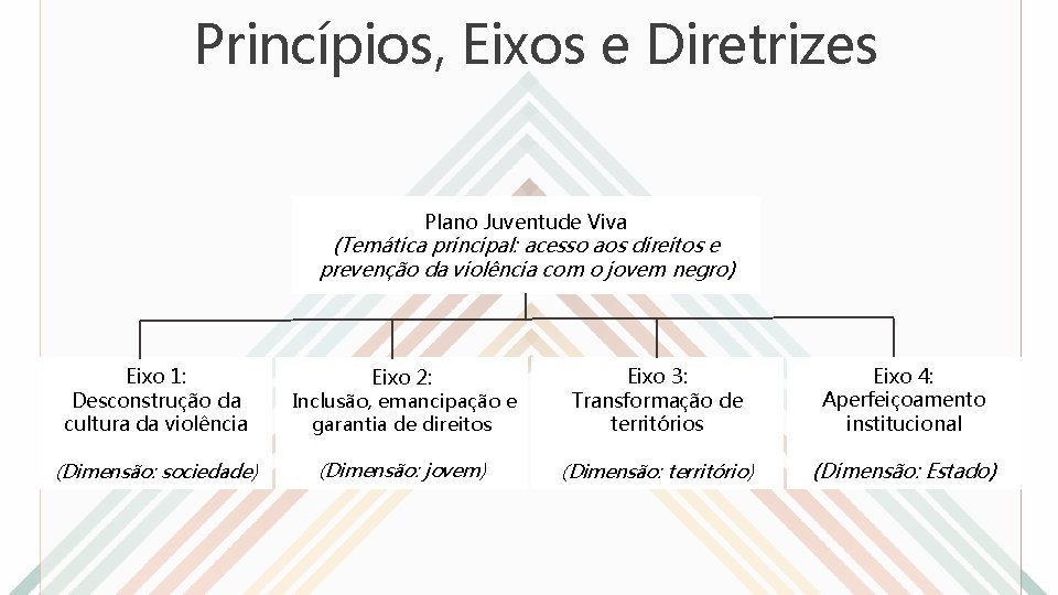 Princípios, Eixos e Diretrizes Plano Juventude Viva (Temática principal: acesso aos direitos e prevenção