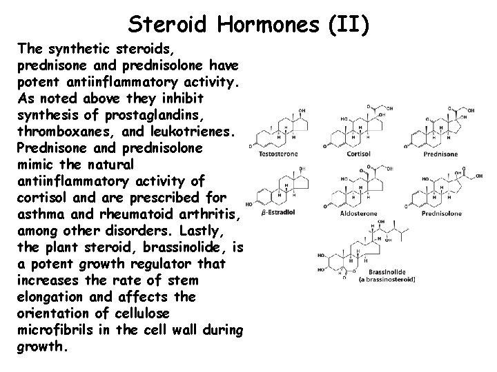 Steroid Hormones (II) The synthetic steroids, prednisone and prednisolone have potent antiinflammatory activity. As