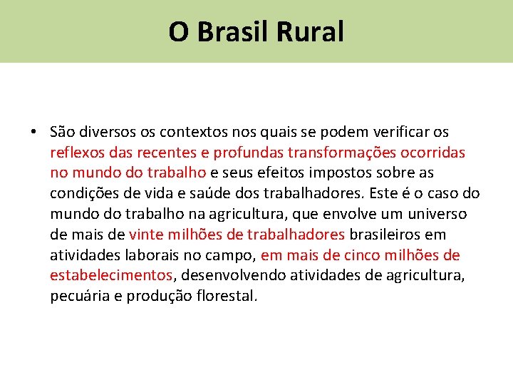 O Brasil Rural • São diversos os contextos nos quais se podem verificar os