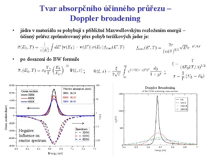Tvar absorpčního účinného průřezu – Doppler broadening • jádra v materiálu se pohybují s Tvar absorpčního účinného průřezu – Doppler broadening • jádra v materiálu se pohybují s