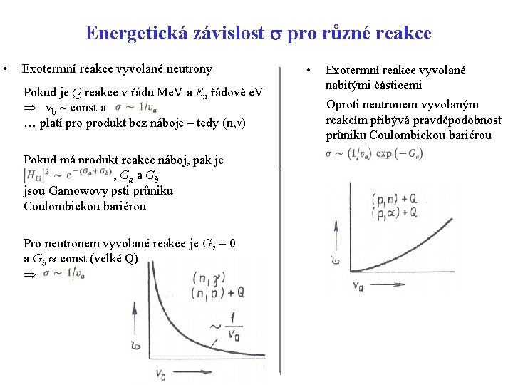 Energetická závislost s pro různé reakce • Exotermní reakce vyvolané neutrony Pokud je Q Energetická závislost s pro různé reakce • Exotermní reakce vyvolané neutrony Pokud je Q